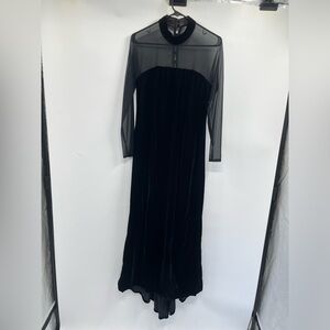 Vintage Union Made USA Black Velvet Mesh Front Long Sleeve Dress Size 14